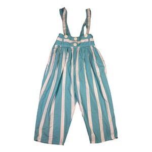 Vtg Striped Suspender Pants Turquoise White Stripe High Waist Paperbag Sailor